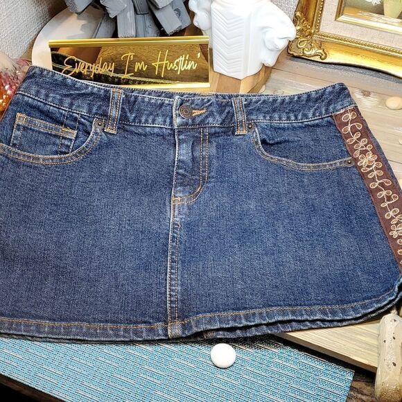The Limited Denim Mini Skirt, Lace Embellished, Sz 0 - Picture 1 of 7